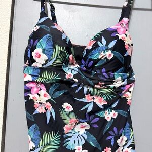 Island Escape Kids One Piece - Black with Floral Print